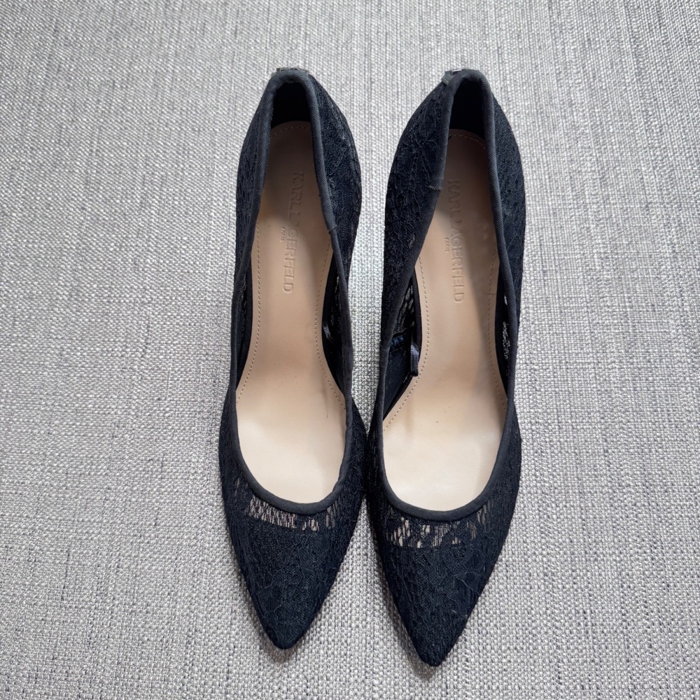 Karl Lagerfeld Paris Roxana Black Lace Pointed Toe Pumps Heels Size 9 M